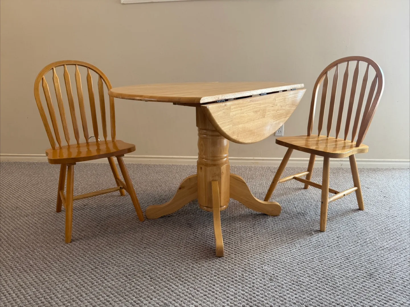 Solid Wood Drop-Leaf Dining Table with 2 Chairs thumbnail