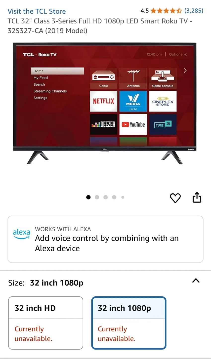 TCL 32" HD 1080p LED Smart Roku TV thumbnail