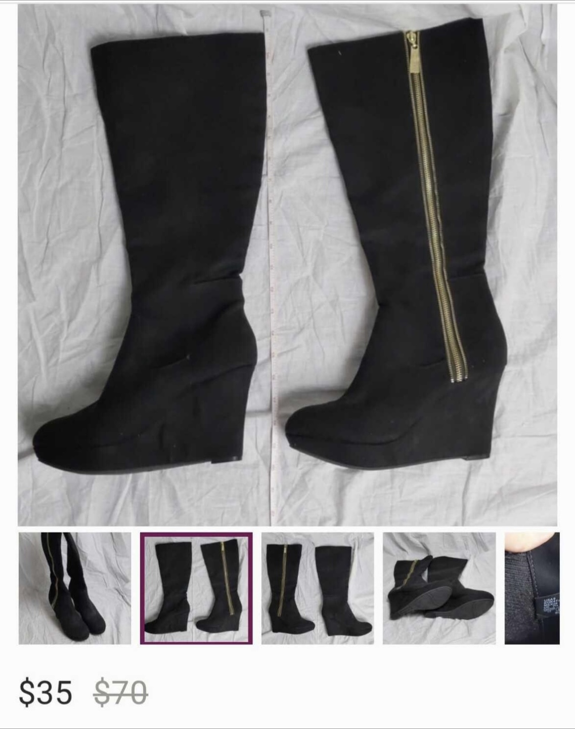 LADIES BLACK FAUX SUEDE ZIPPERED BOOTS (Size 7) - photo 5