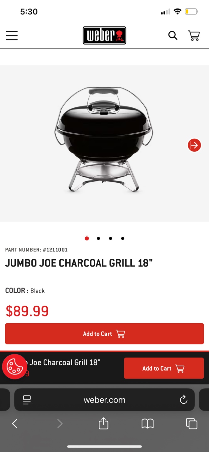 Weber Jumbo Joe Charcoal Grill 18 inch UNOPENED