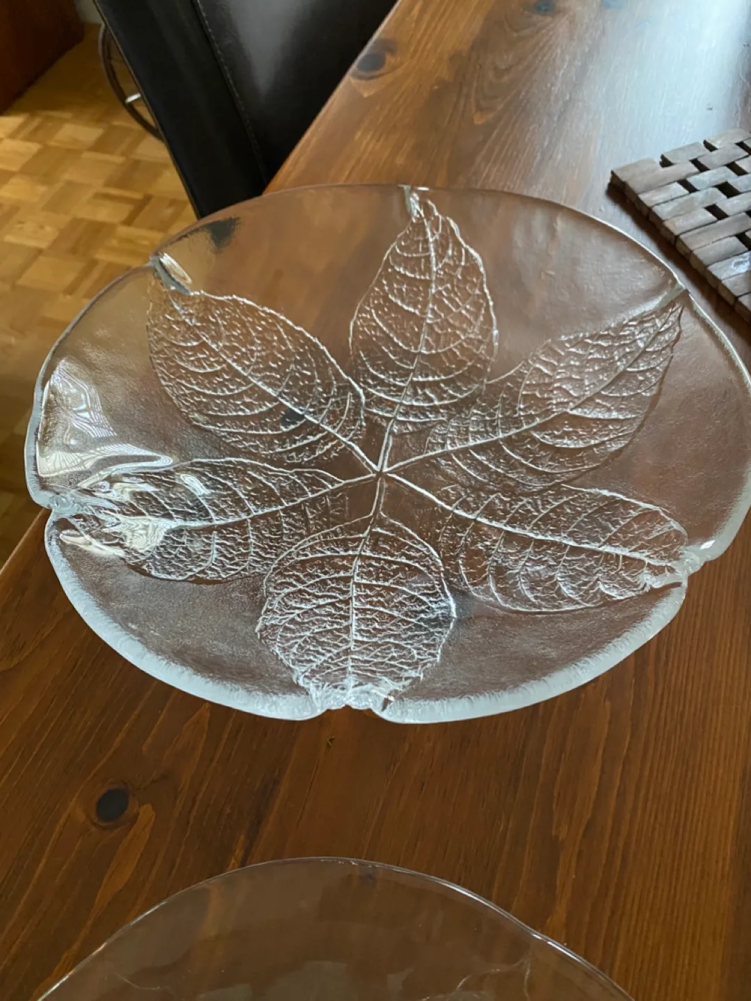 Clear Glass Leaf Pattern Bowl and Plate thumbnail