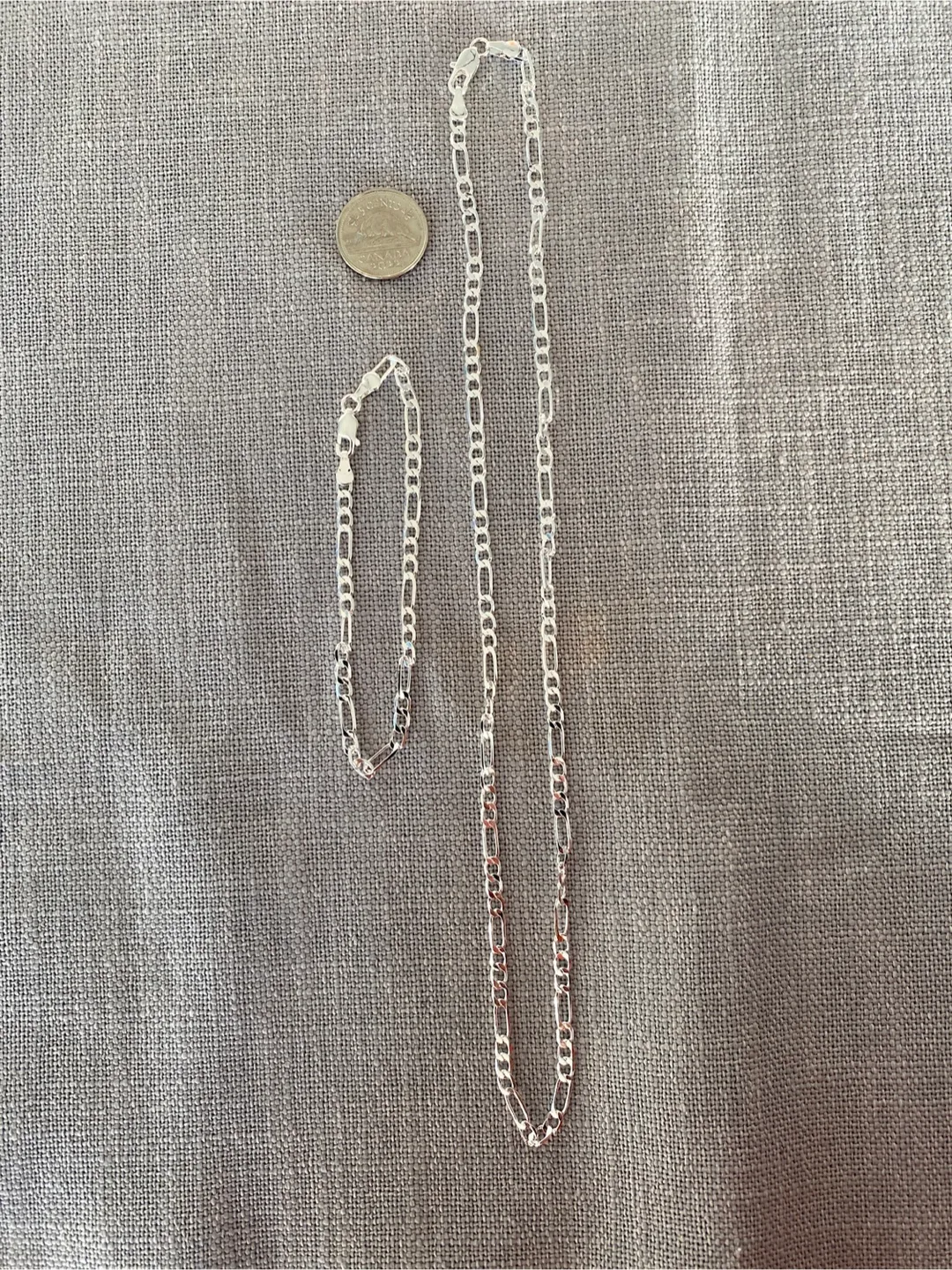 Sterling Silver Figaro Chain Necklace & Bracelet Set thumbnail