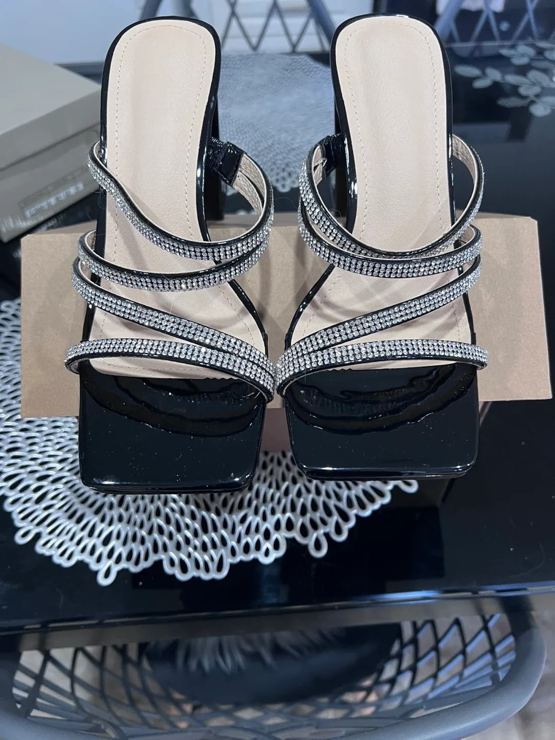 Black Heels with Rhinestone Straps - Size 8 thumbnail