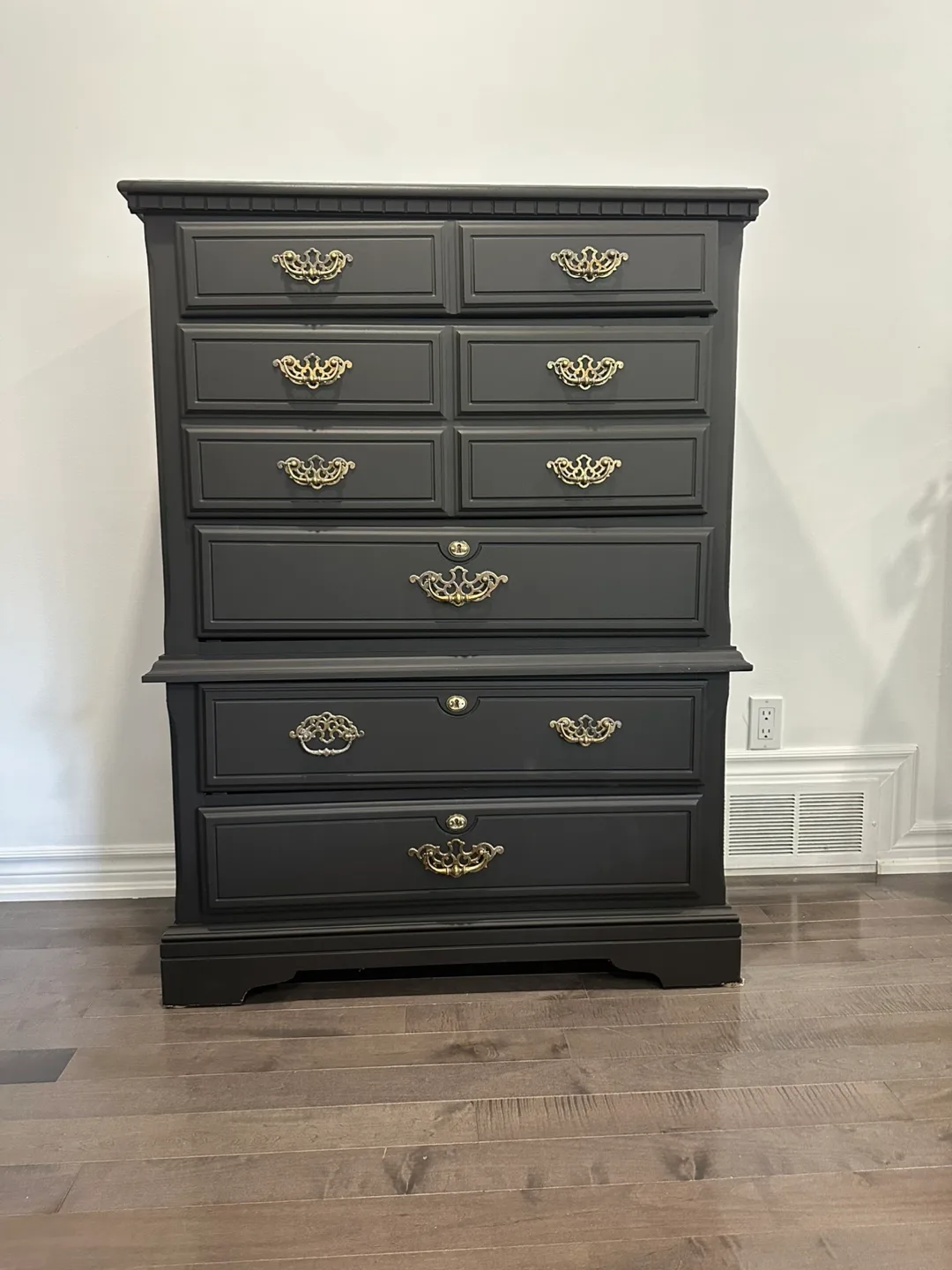 Black Tall Dresser with Gold Hardware thumbnail