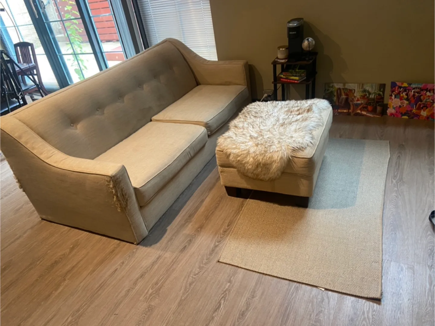 Beige Sofa and Ottoman Set thumbnail