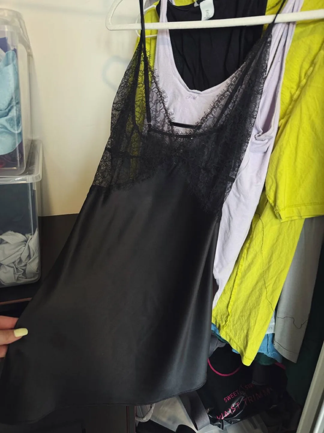 Victoria's Secret Black Lace Cami Slip, XL thumbnail