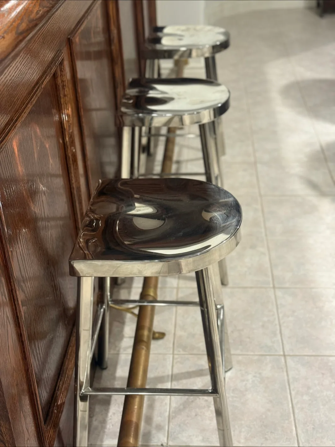 Set of 3 Bar Stools - Stainless Steel thumbnail