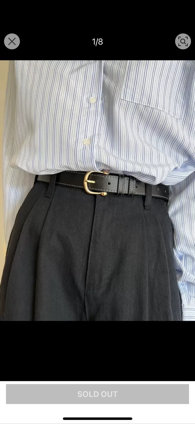 Black Leather Belt with Gold Buckle image indicator(2)
