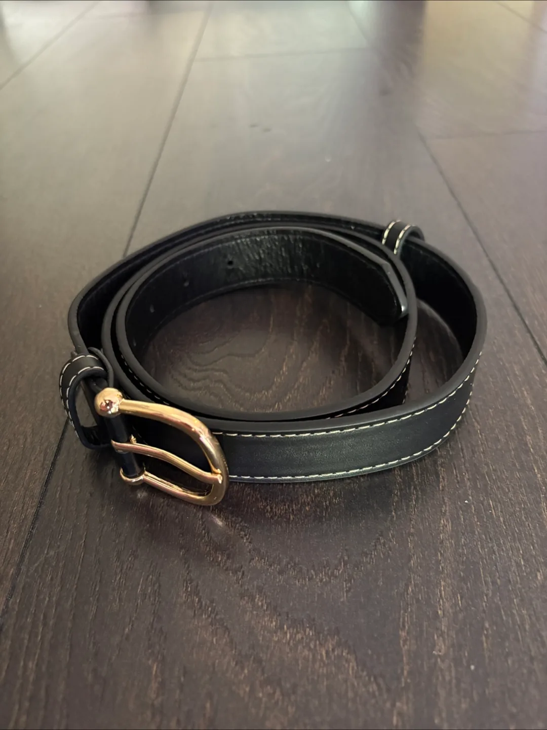 Black Leather Belt with Gold Buckle thumbnail