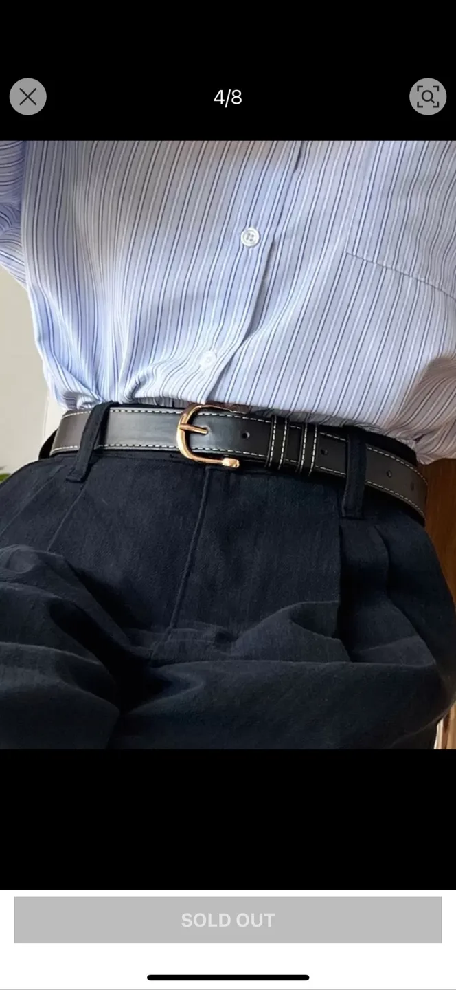 Black Leather Belt with Gold Buckle image indicator(3)