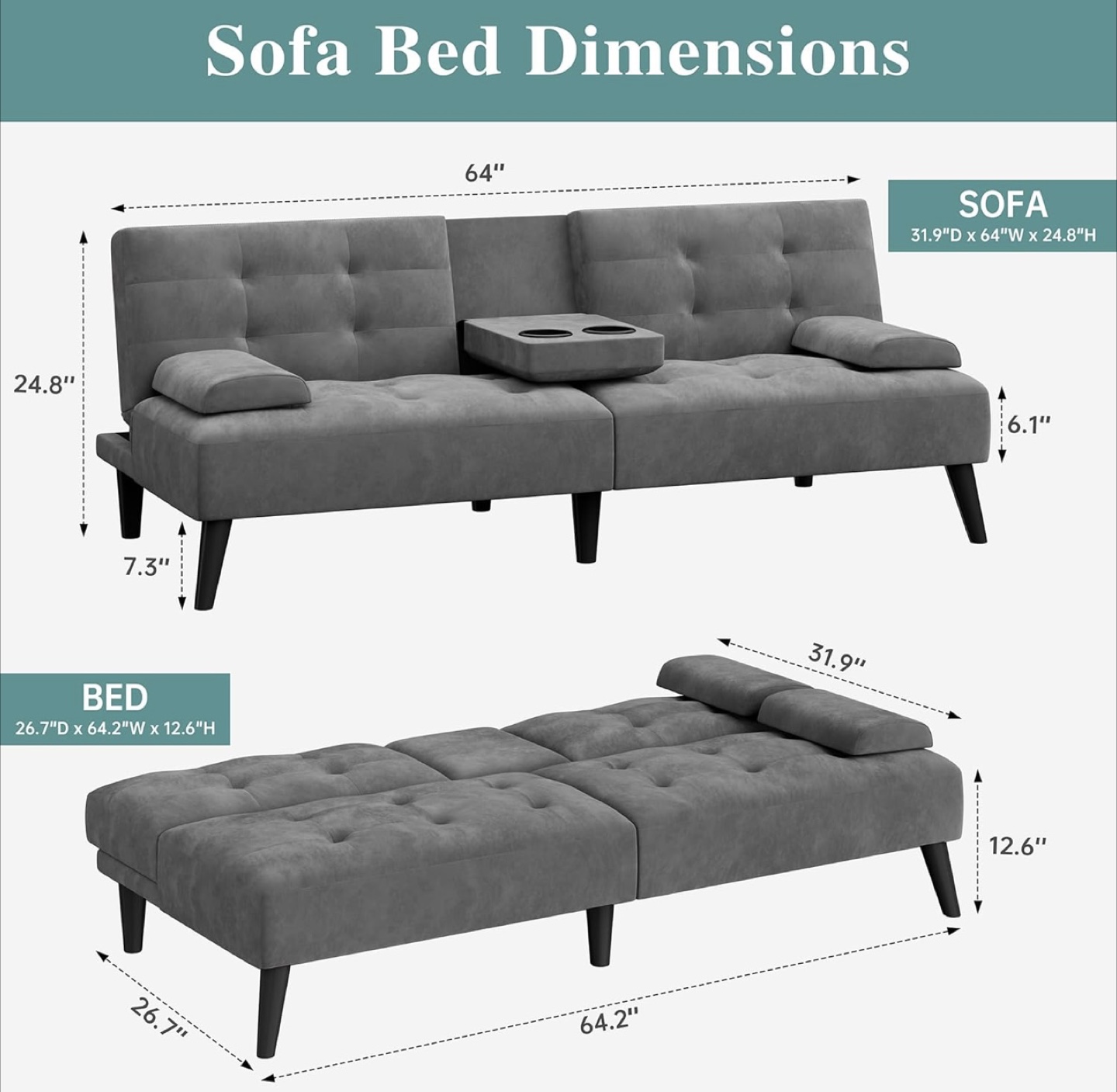 Gray Sofa Bed - Convertible Futon - photo 4