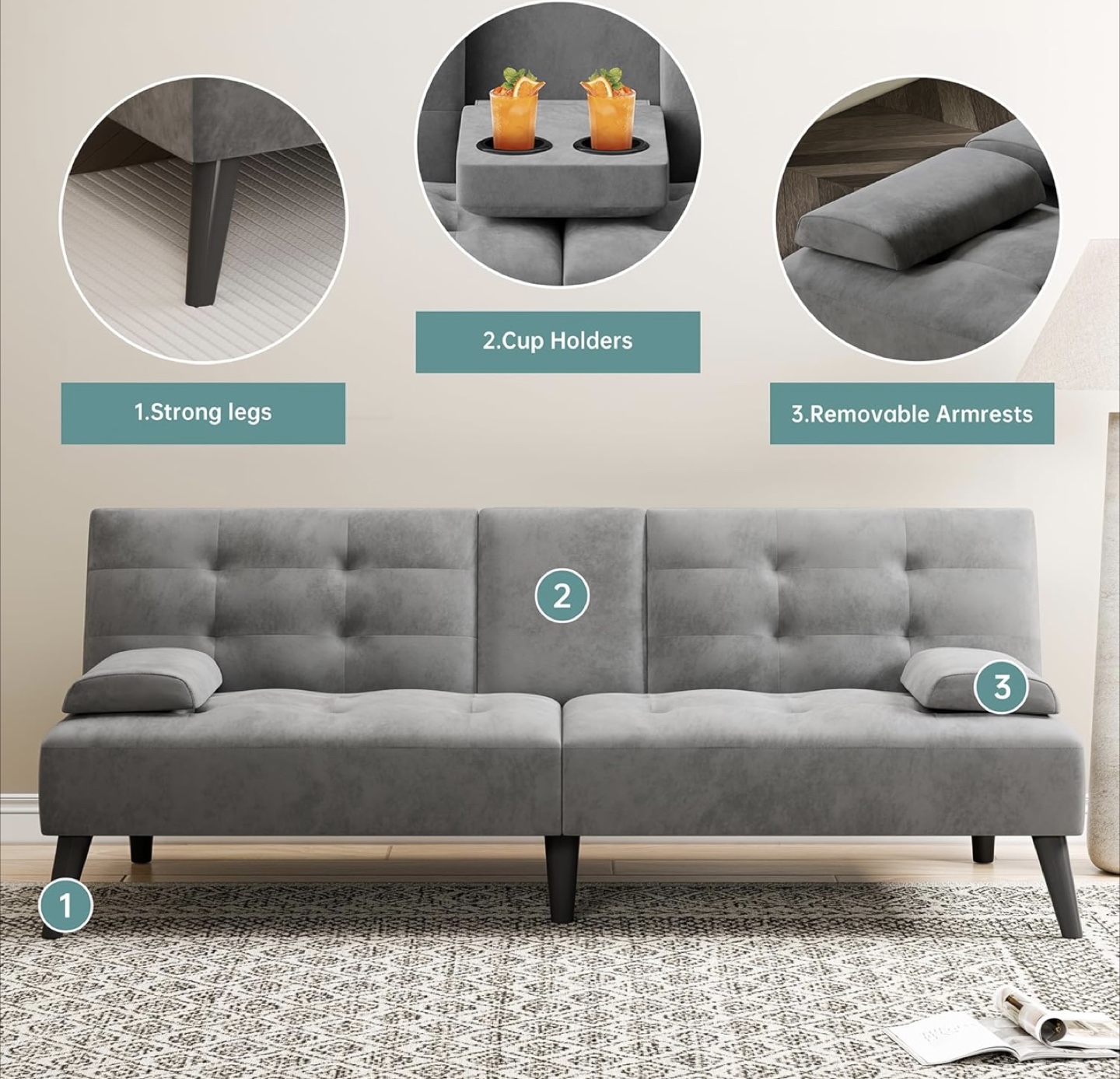 Gray Sofa Bed - Convertible Futon - photo 5