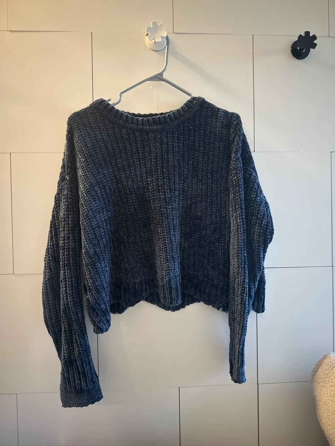 Blue Cropped Knit Sweater thumbnail