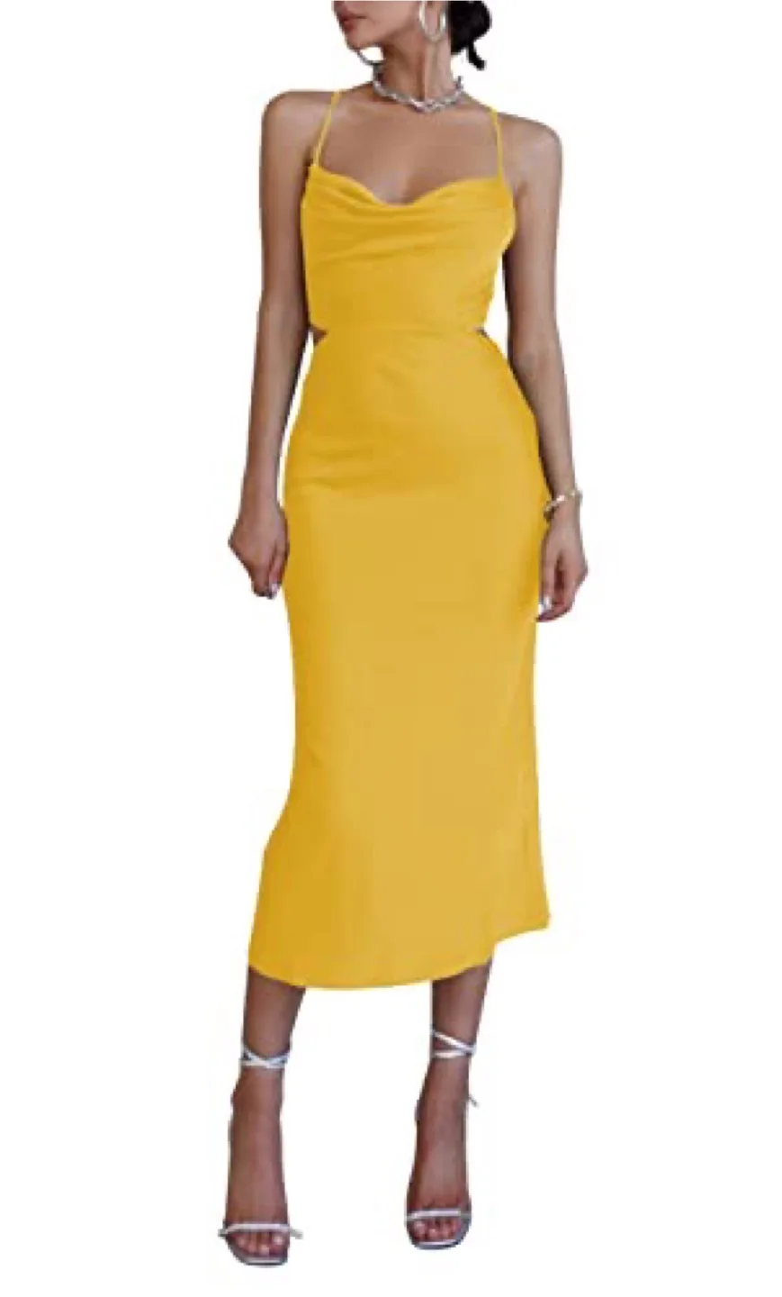 New Satin Cowl Neck Straps Slip Sexy Cut Out Cocktail dress thumbnail
