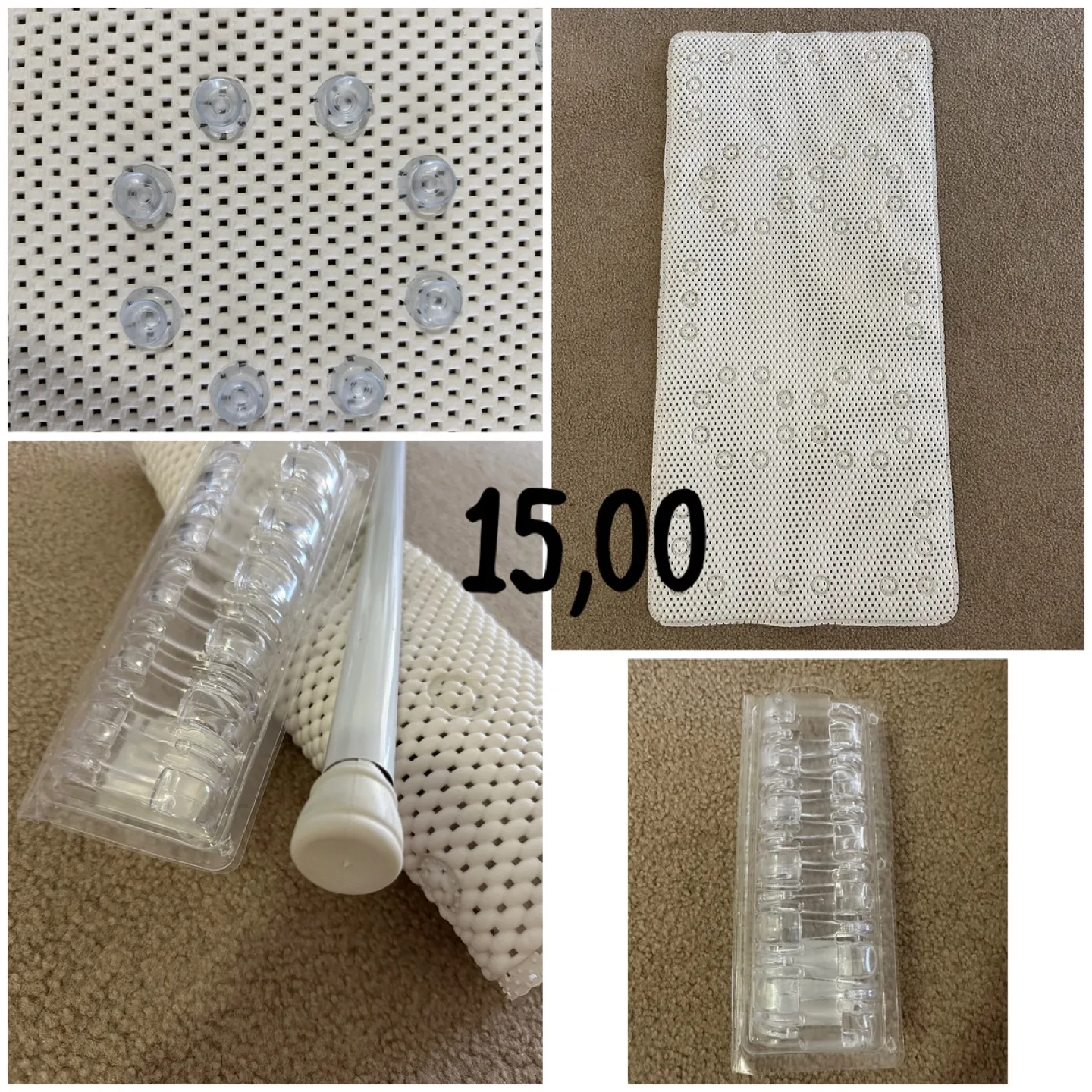 Nonslip Bathtub Mat + Shower Curtain Rod + Shower Curtain Hooks thumbnail