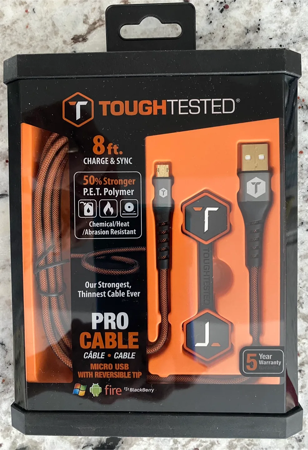 TOUGH TESTED 8ft Micro USB Pro Cable - New! thumbnail