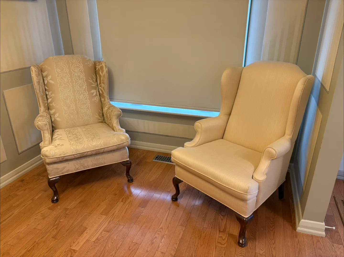 Solid wood frame upholstered arm chairs thumbnail