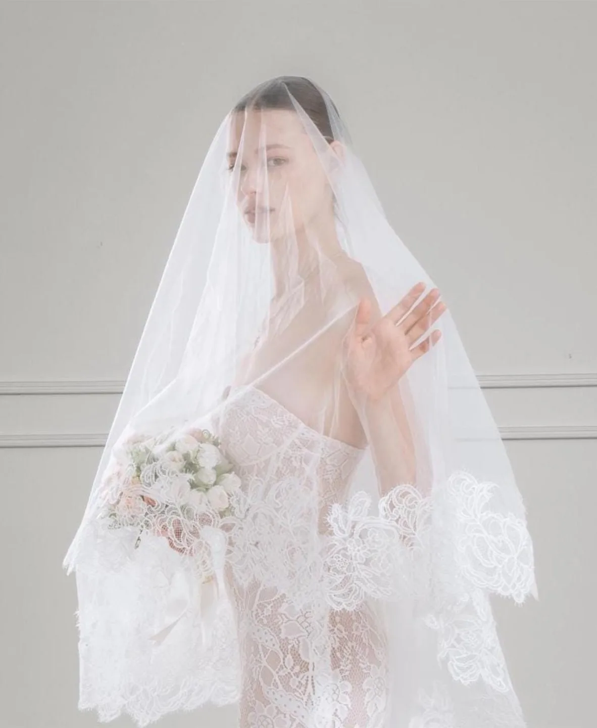 Wedding Veil, fingertip length with blusher thumbnail