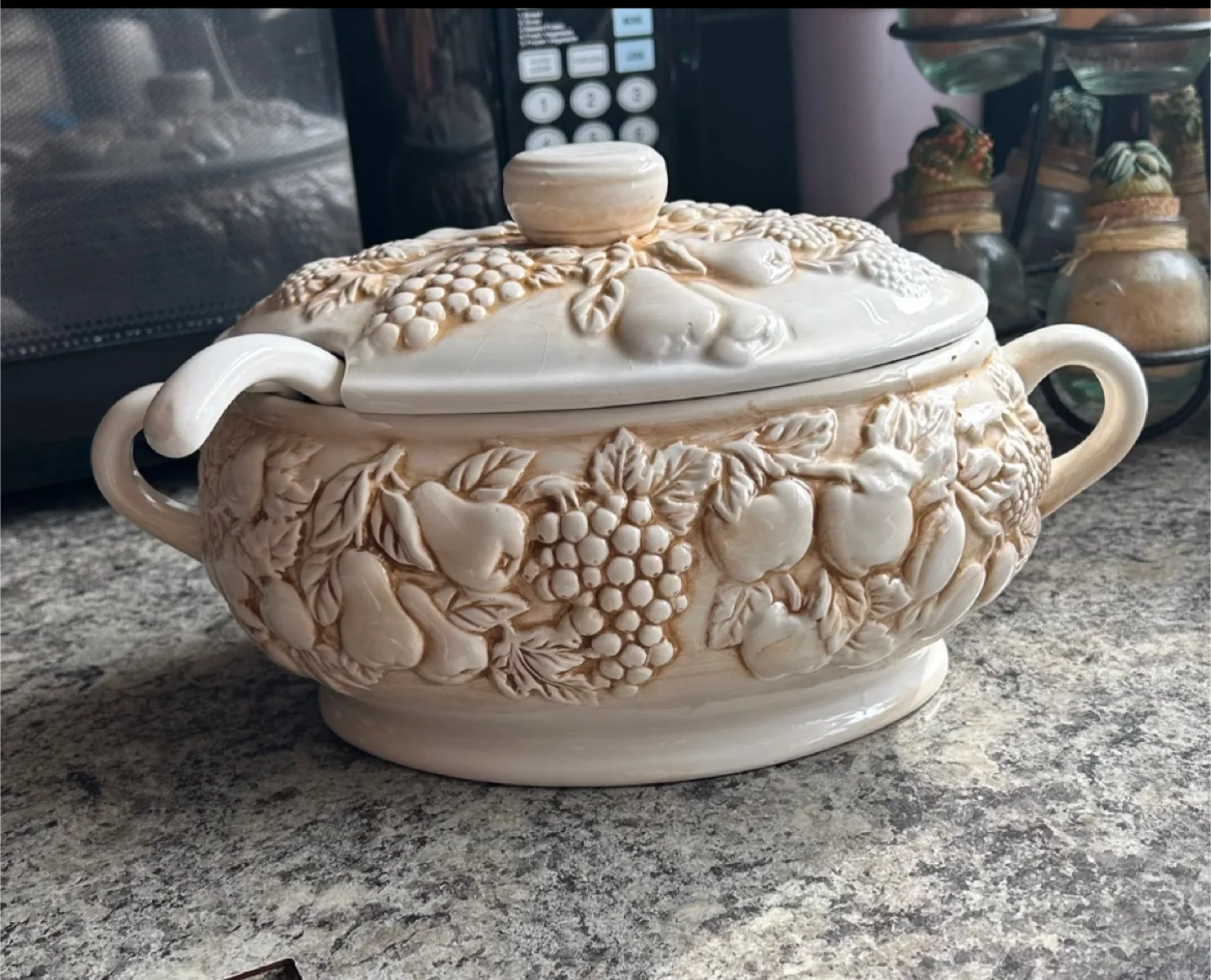 Creamy White Embossed Soup Tureen with Lid thumbnail
