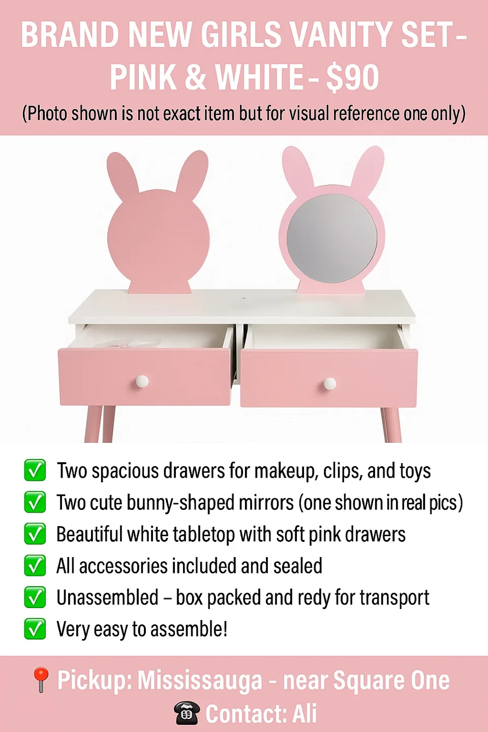 Brand New Girls Vanity Set - Pink & White thumbnail