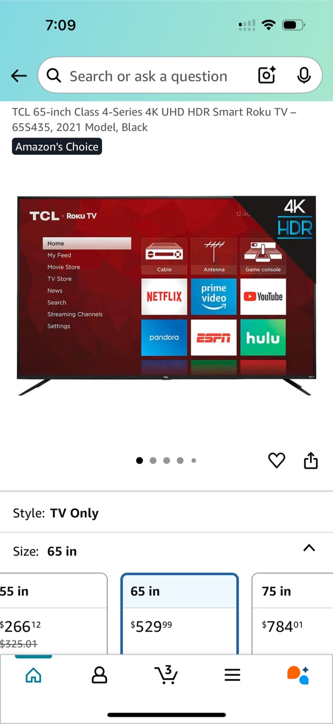 TCL 65” 4K Roku Smart TV (Model 65S435) + Wall Mount - photo 3