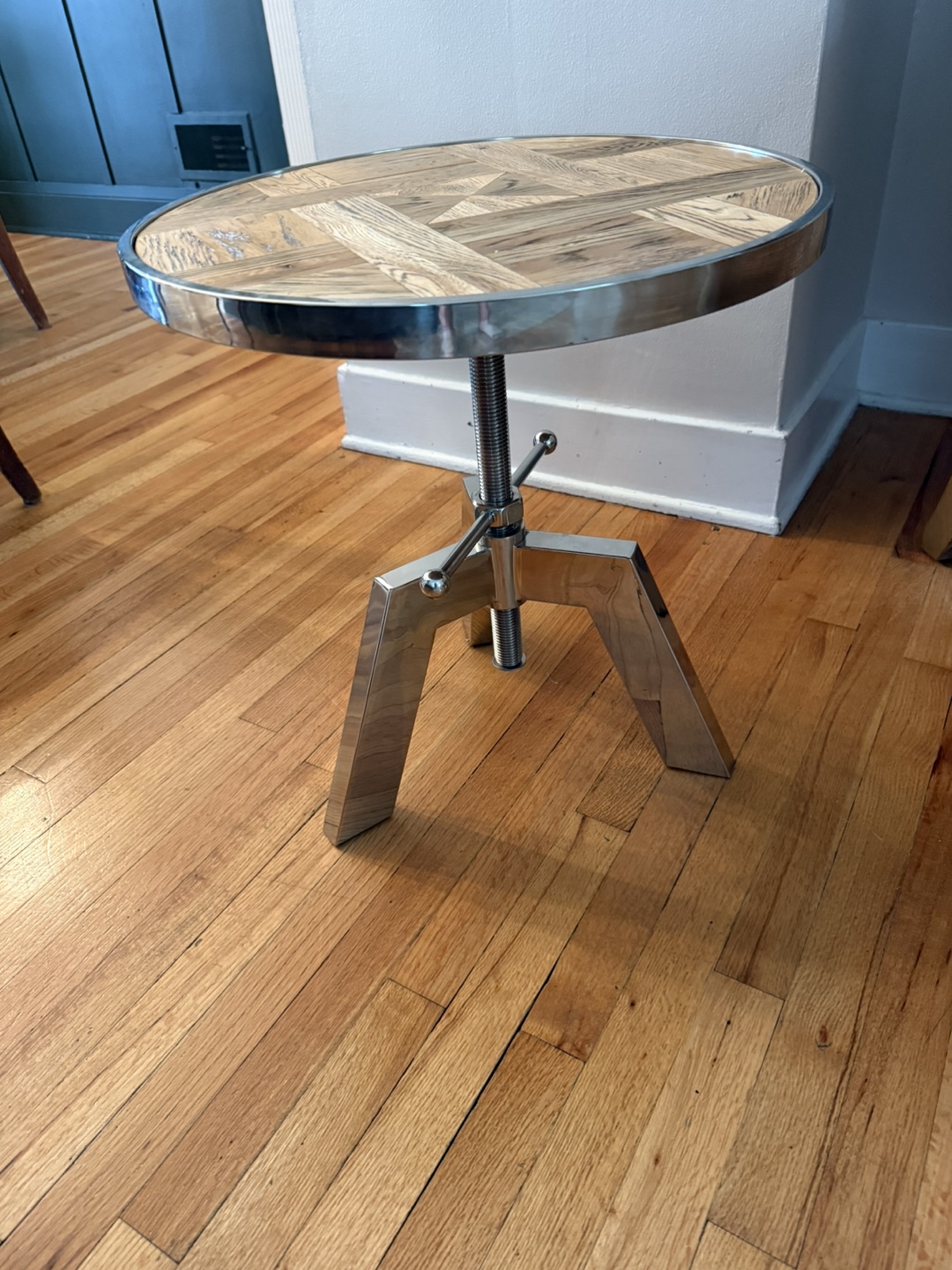 Patina Charlie Stainless Steel Weathered Top Round End Table