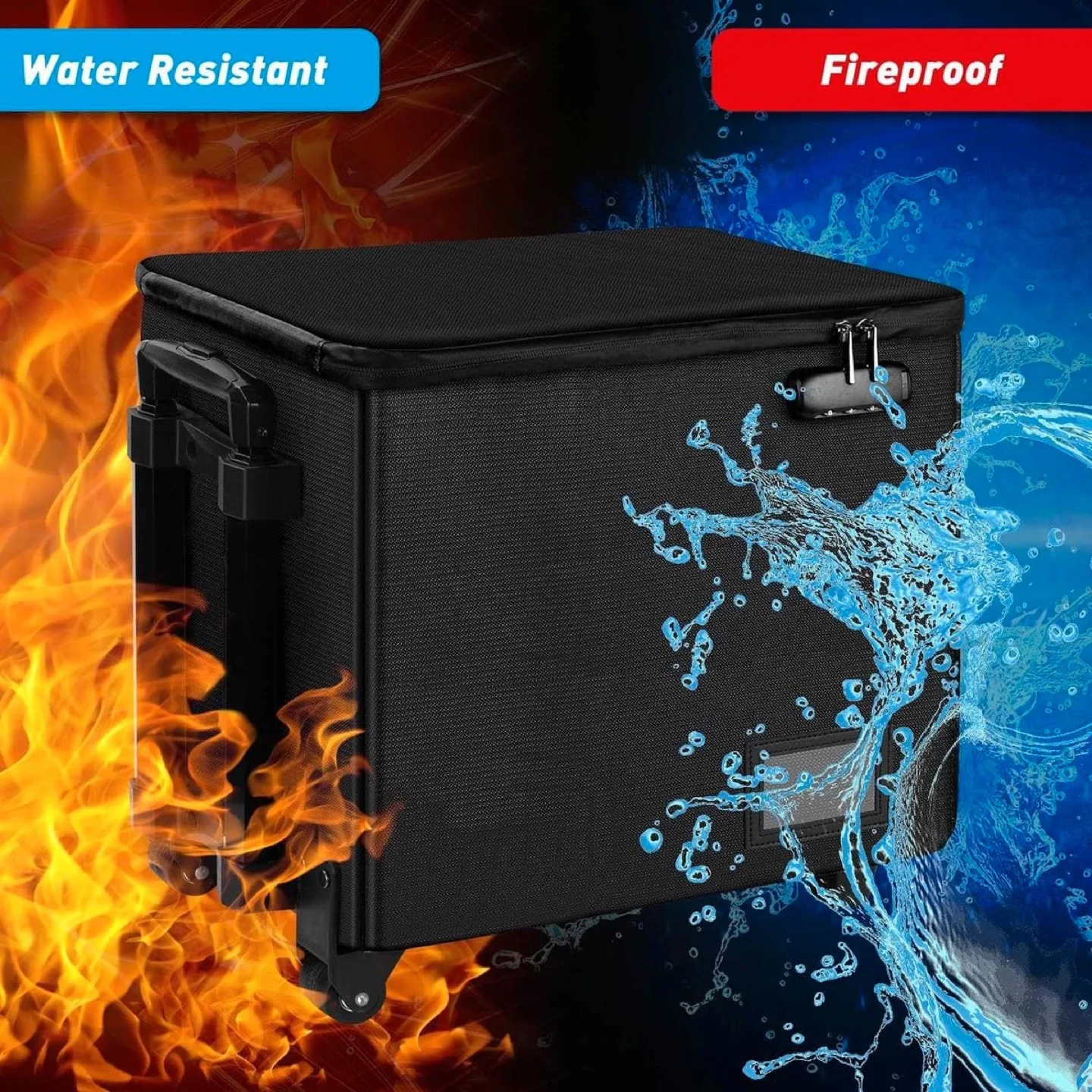 Fire&water proof File Box with Wheels and Telescopic Handle image indicator(3)