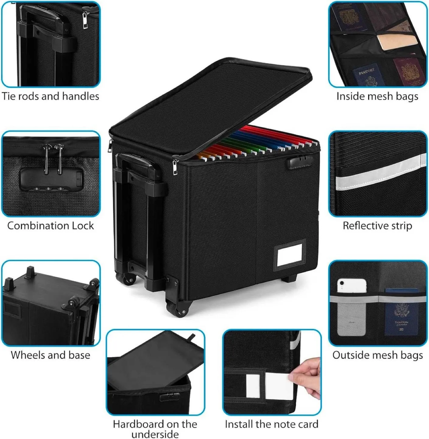 Fire&water proof File Box with Wheels and Telescopic Handle image indicator(4)