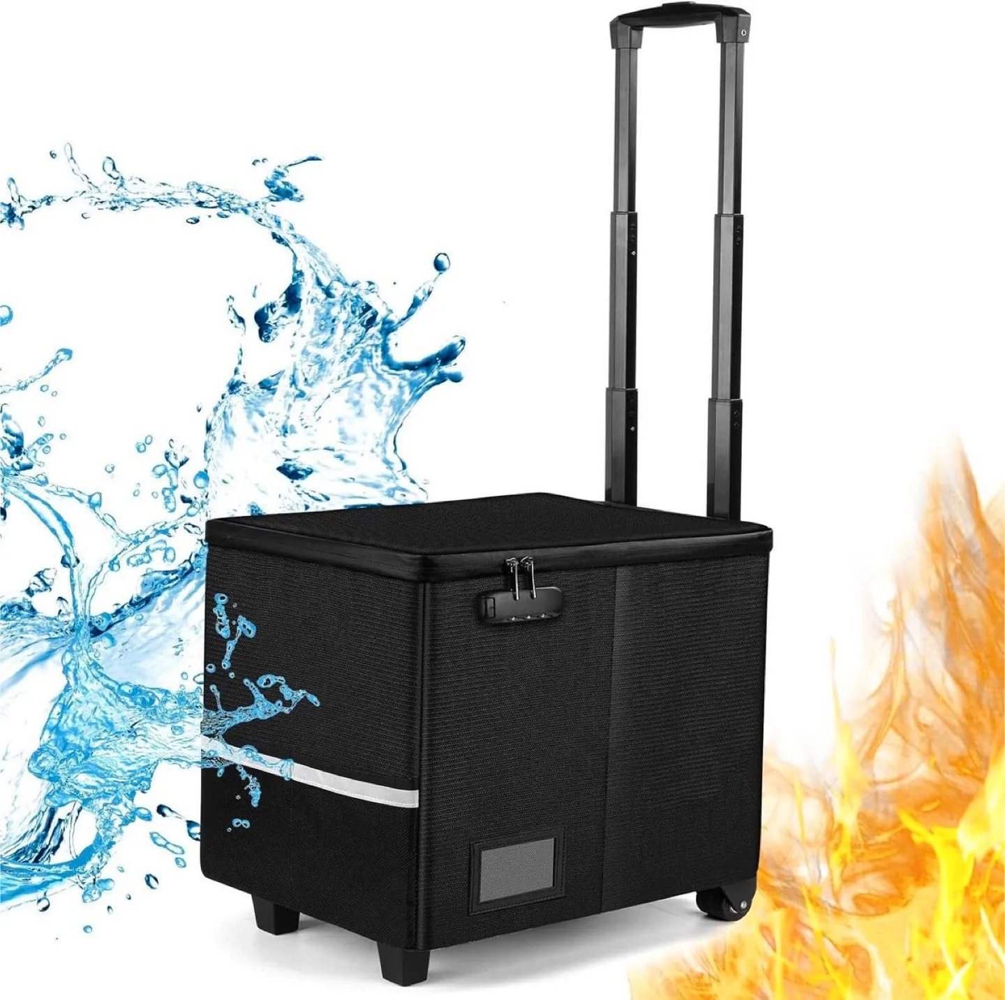 Fire&water proof File Box with Wheels and Telescopic Handle