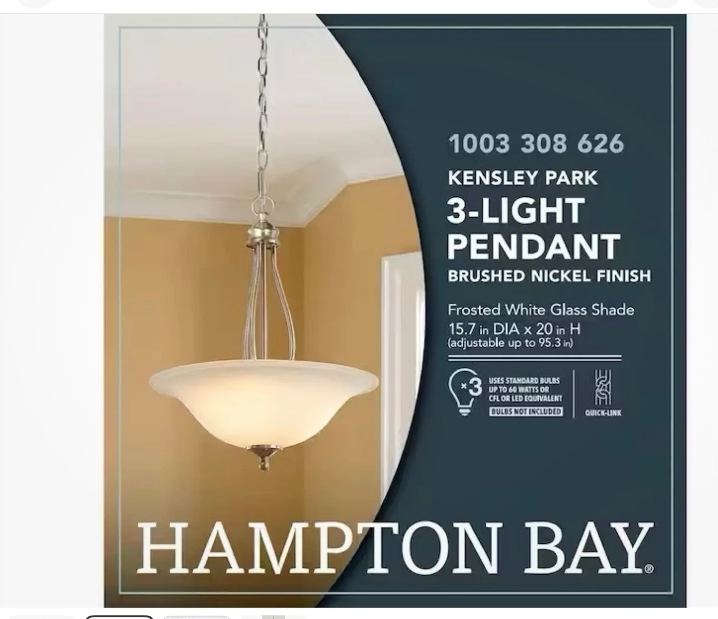 Kensley Park 3-Light Brushed Nickel Pendant thumbnail