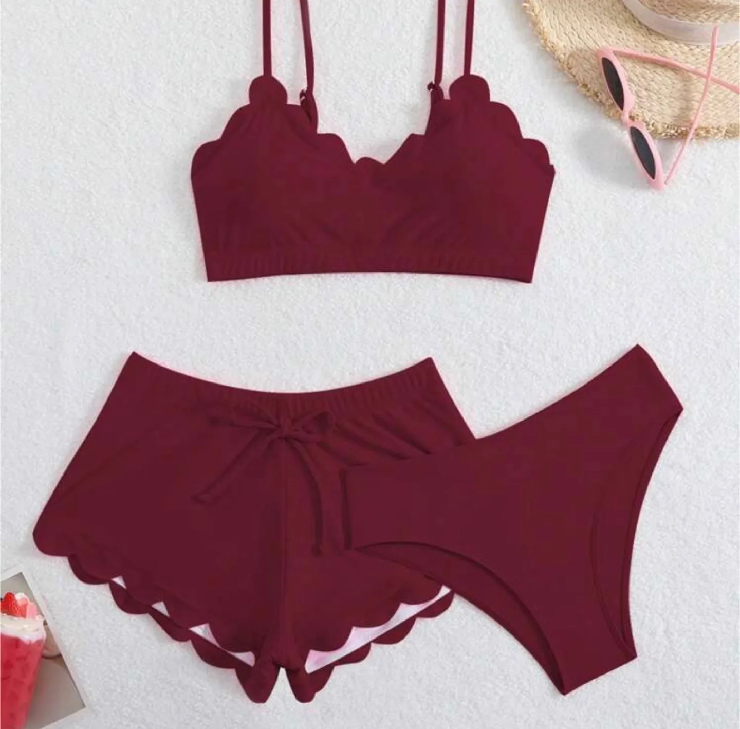 Burgundy 3-piece Swimsuit Set image indicator(5)