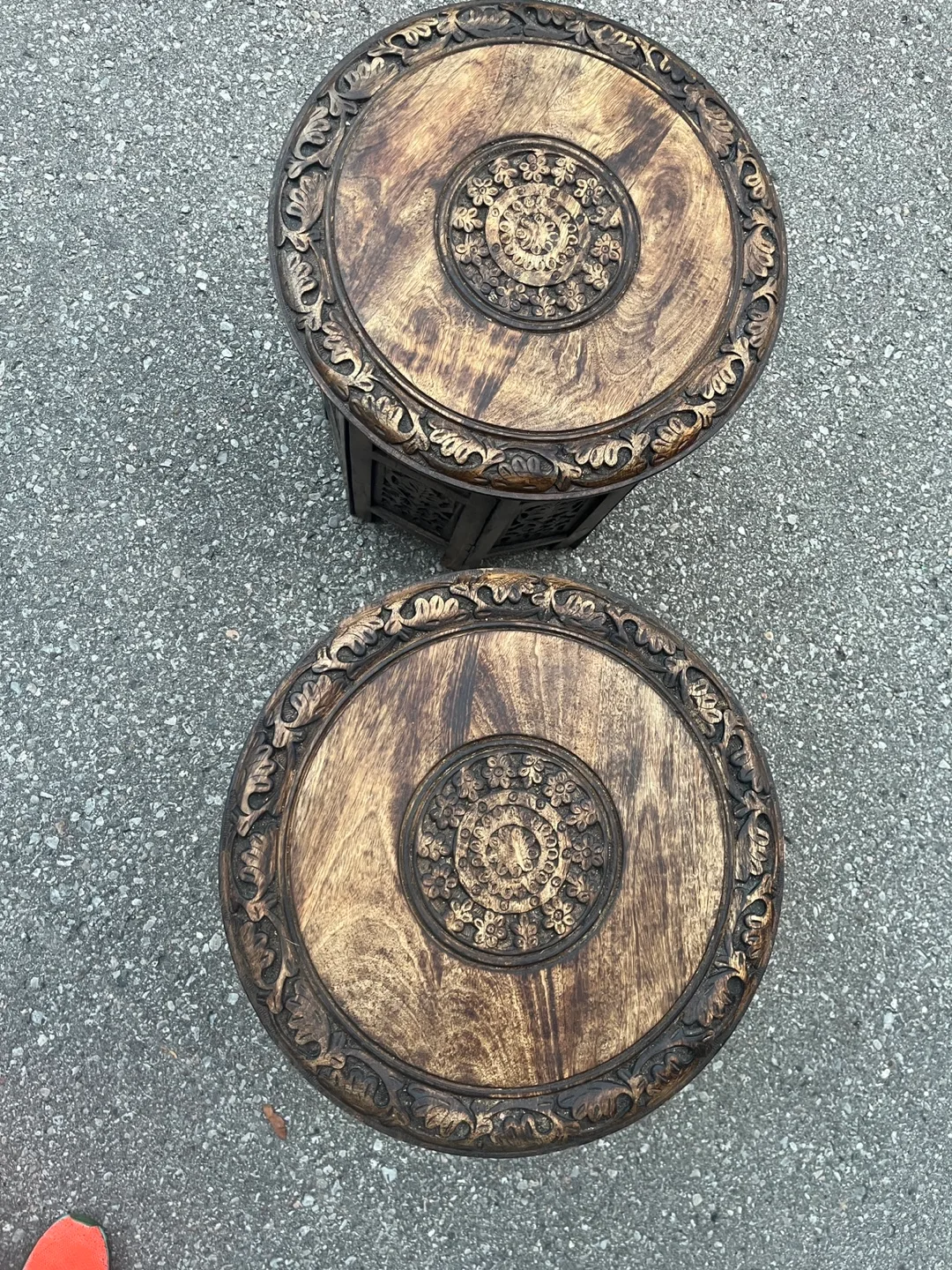 Pair of Carved Wooden Accent Tables thumbnail