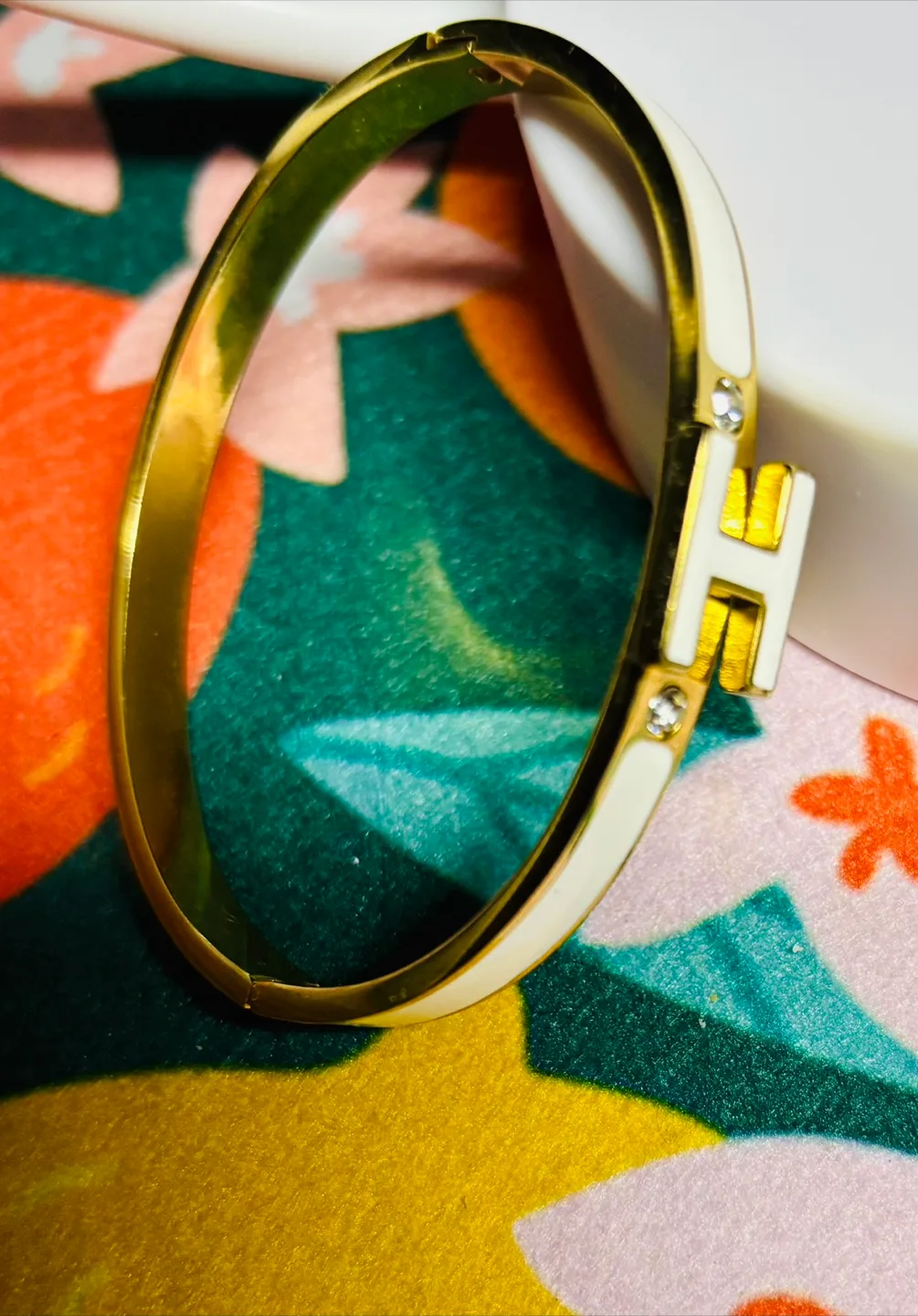 Gold & White 'H' Bangle Bracelet thumbnail