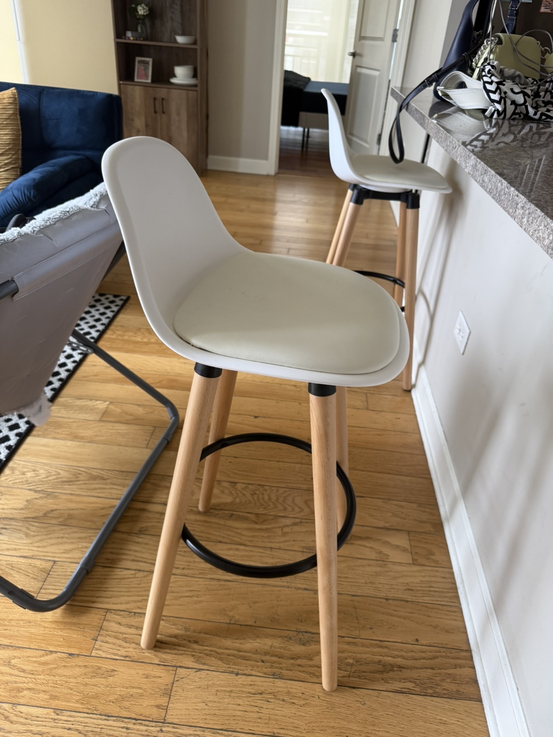 White Bar Stool with Wood Legs - photo 2