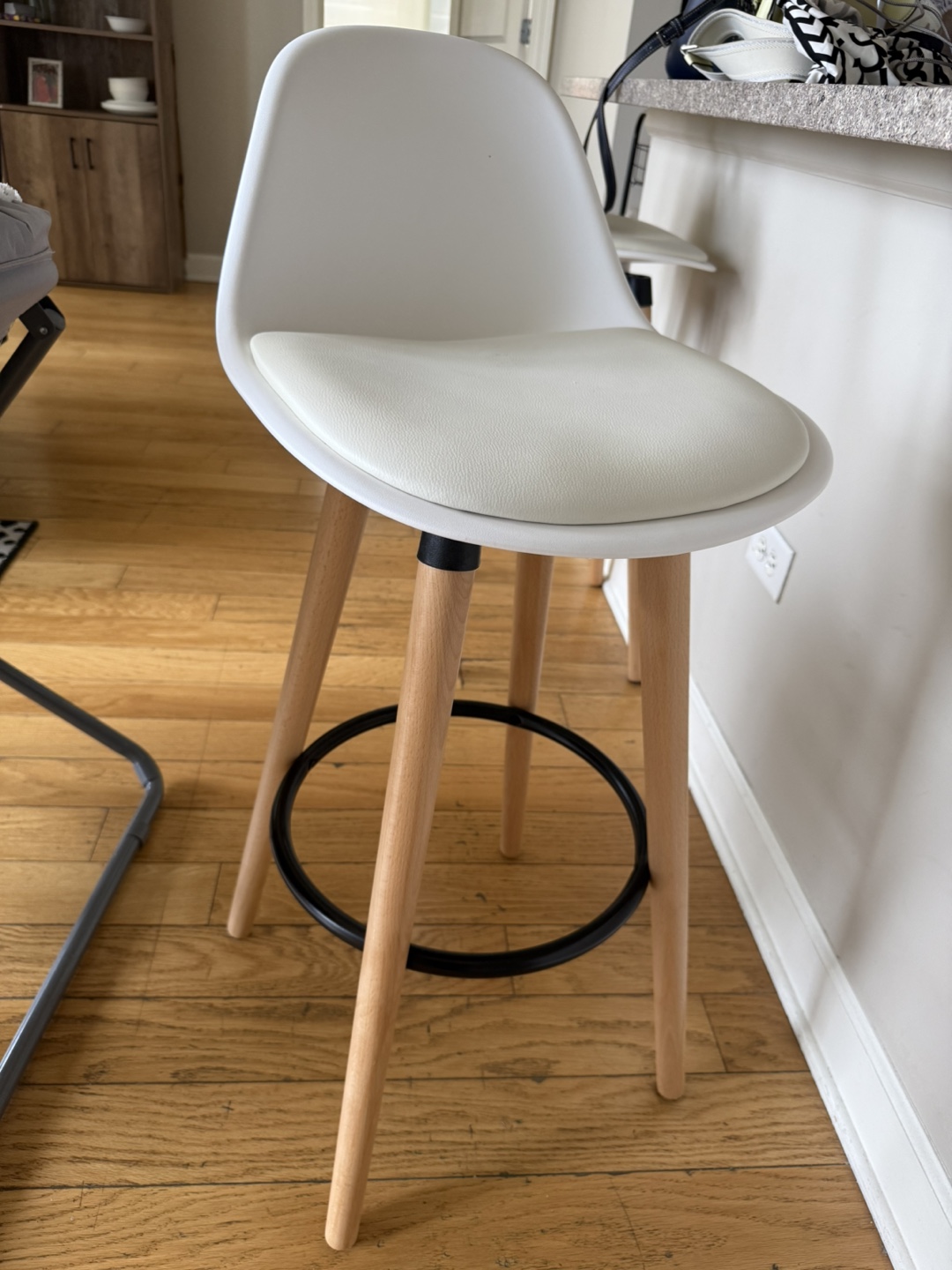 White Bar Stool with Wood Legs
