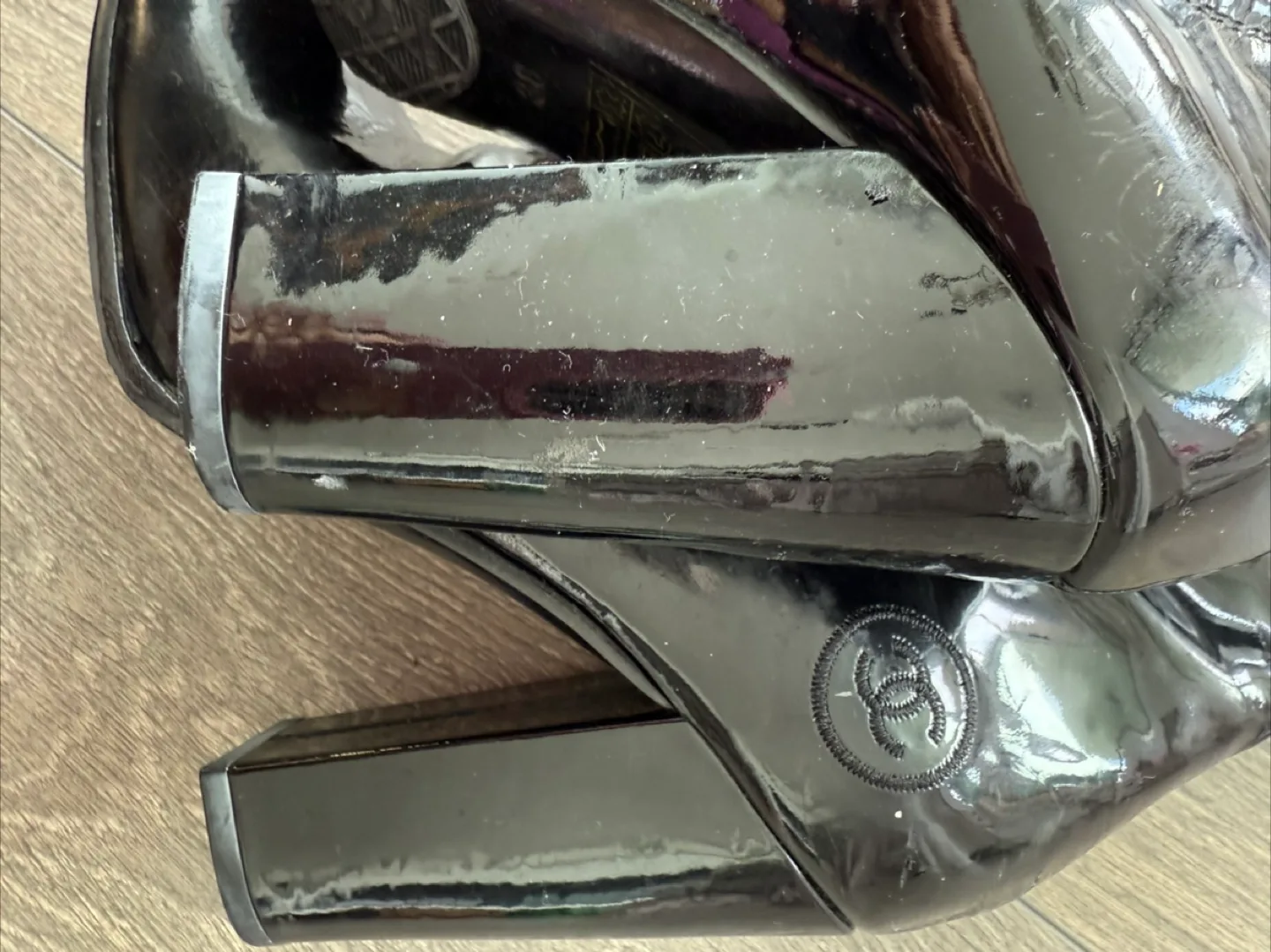 Chanel Black Patent Leather Knee High Boots image indicator(3)