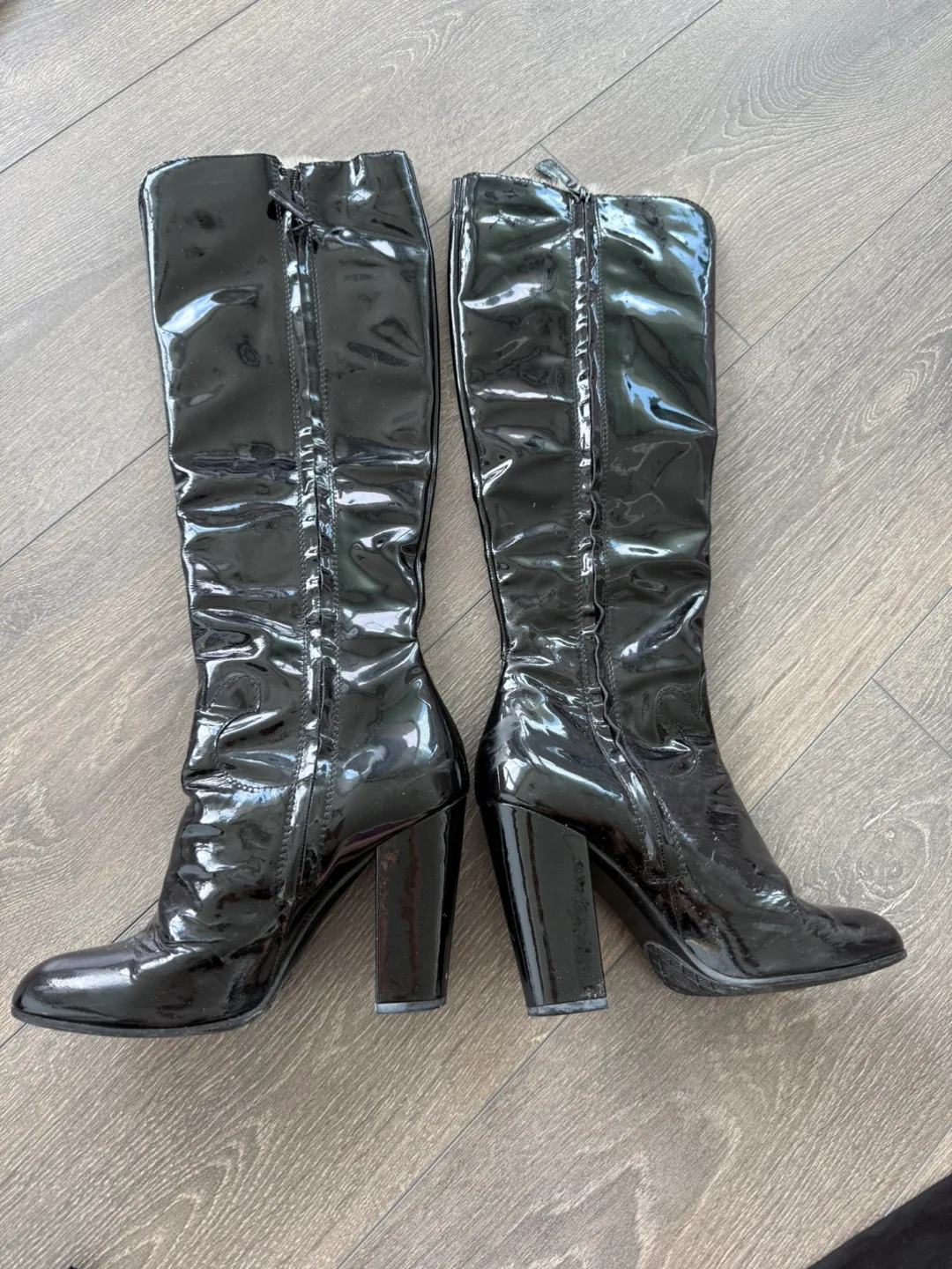 Chanel Black Patent Leather Knee High Boots image indicator(4)