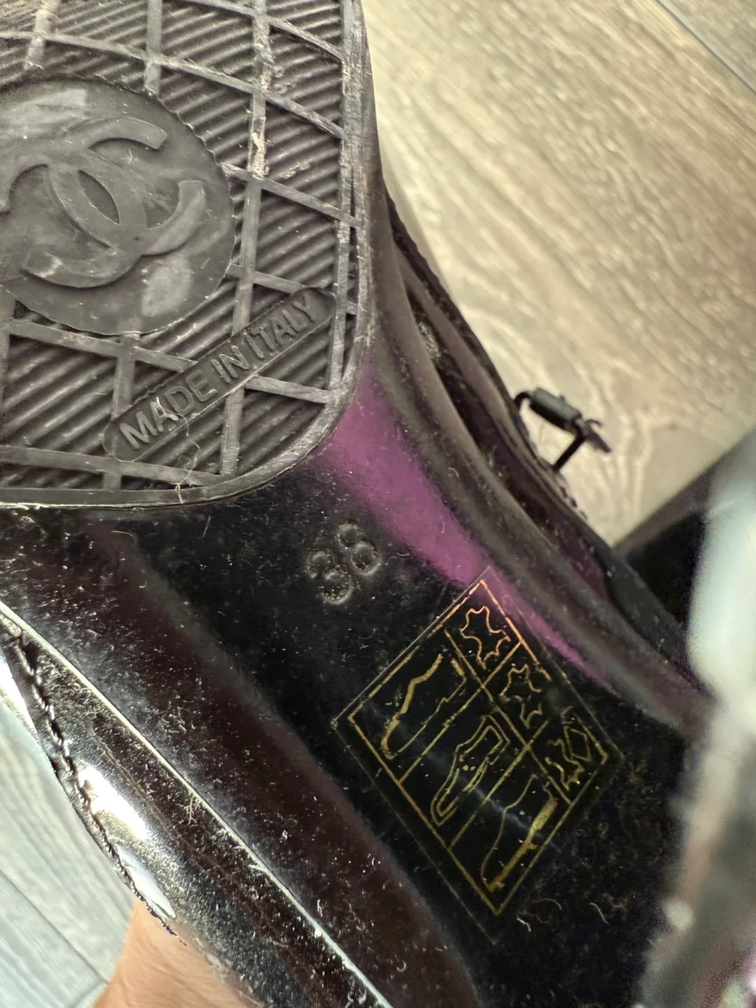 Chanel Black Patent Leather Knee High Boots image indicator(7)