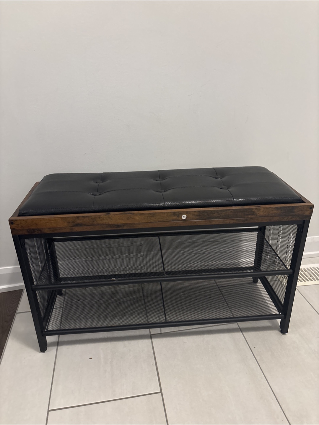 Shoe Bench with Faux Leather Seat