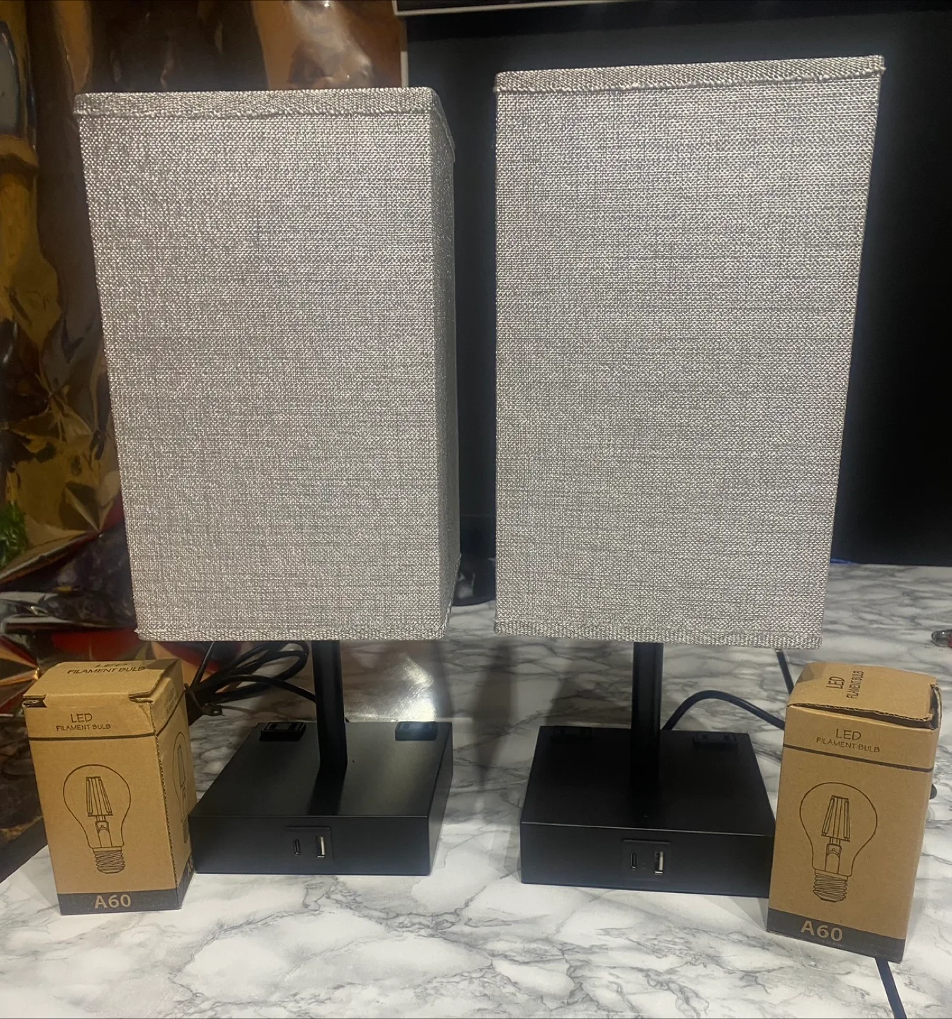 Set of 2 Table Lamps with USB-C, A & Outlets – Bulbs Included thumbnail