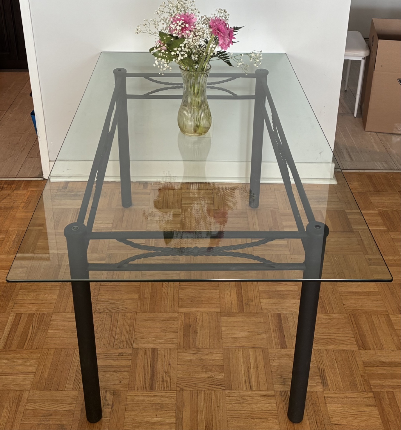Glass Top Dining Table w/ Black Metal Frame