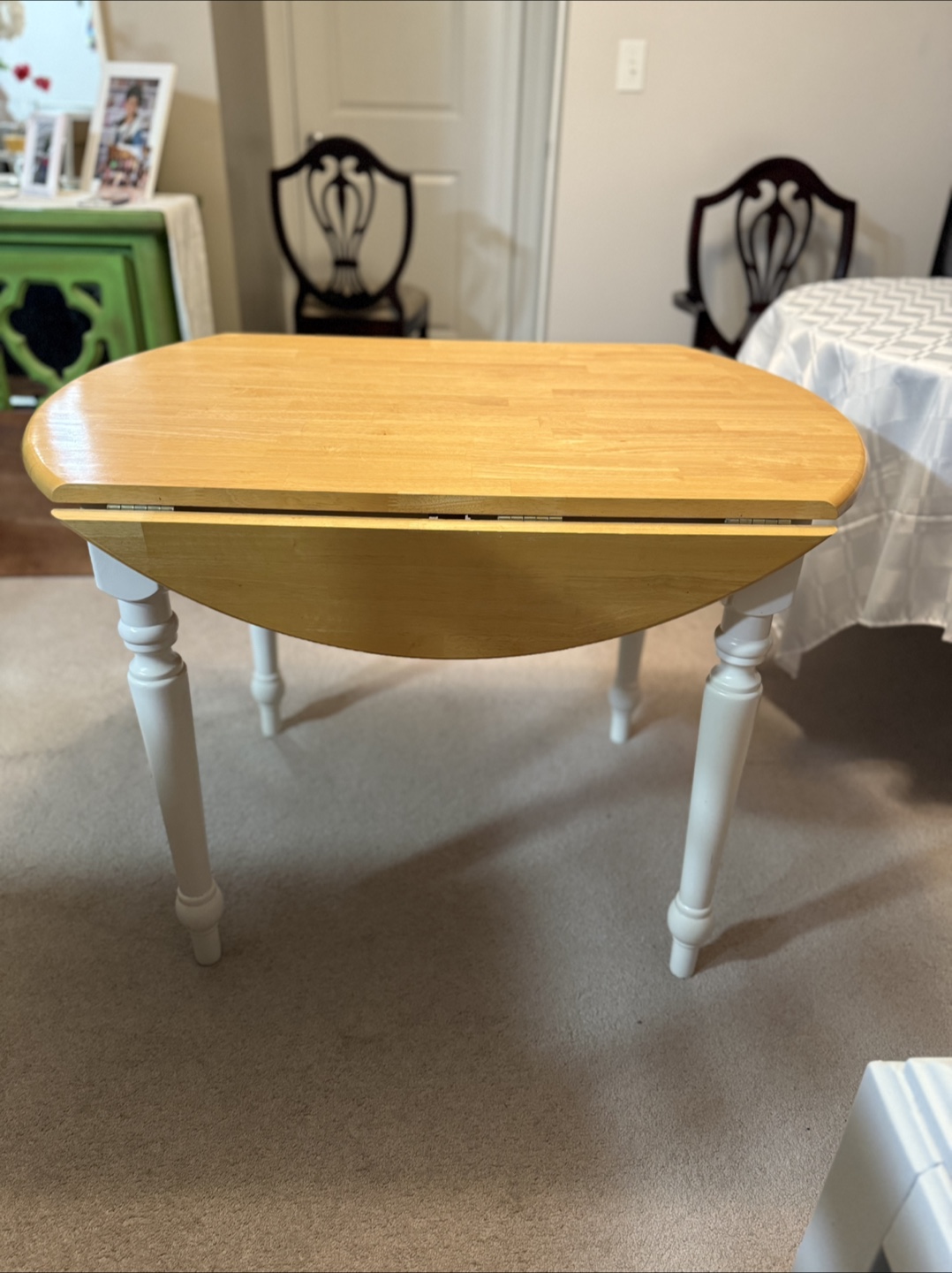 Drop Leaf Round Table - Wood & White - photo 5