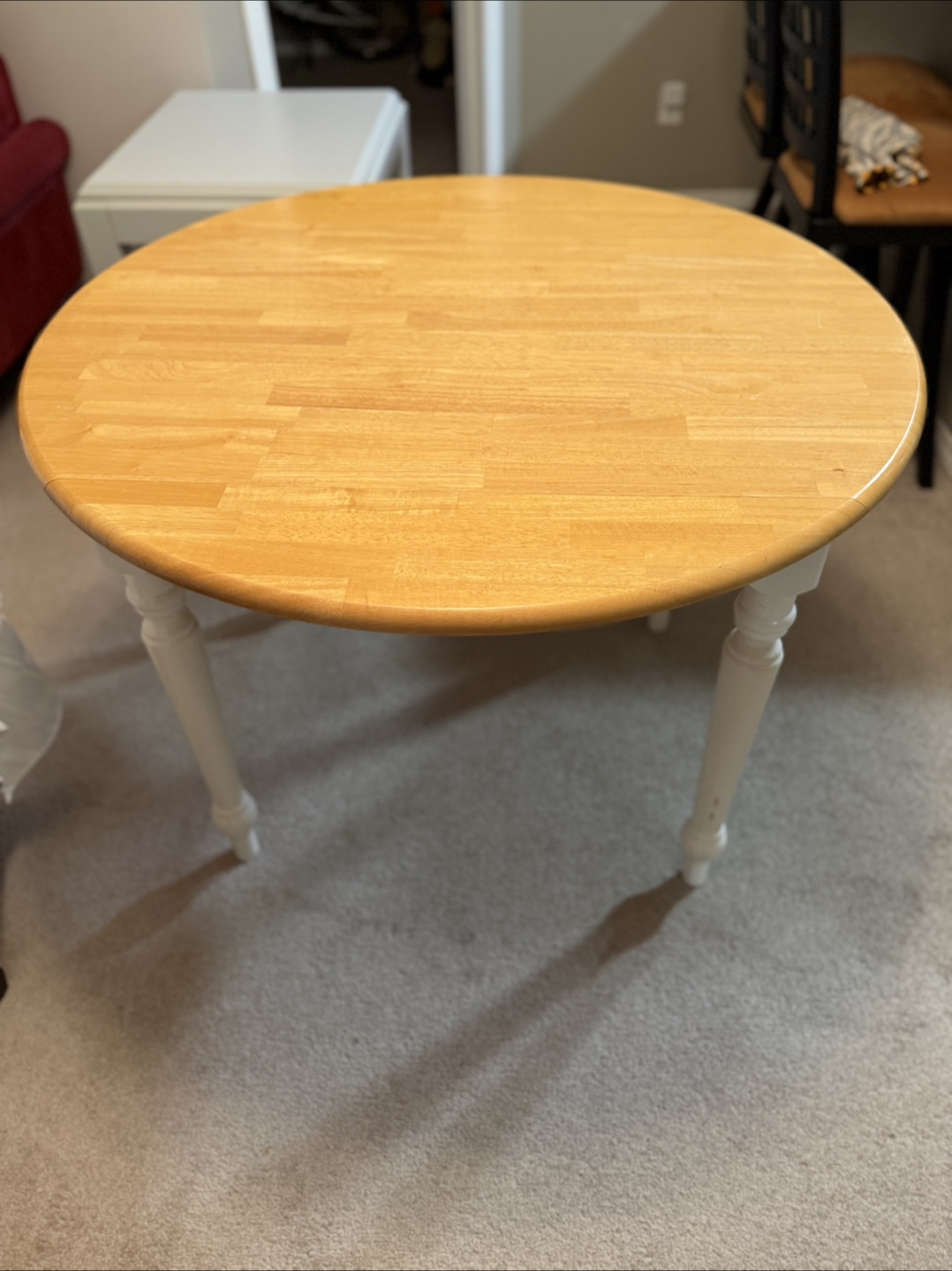 Drop Leaf Round Table - Wood & White - photo 3