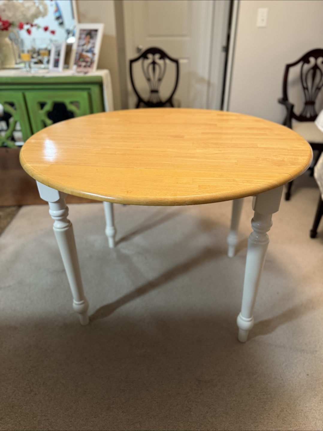 Drop Leaf Round Table - Wood & White