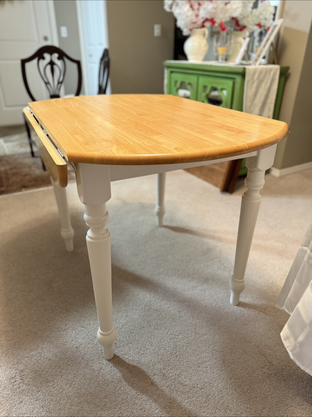 Drop Leaf Round Table - Wood & White - photo 4