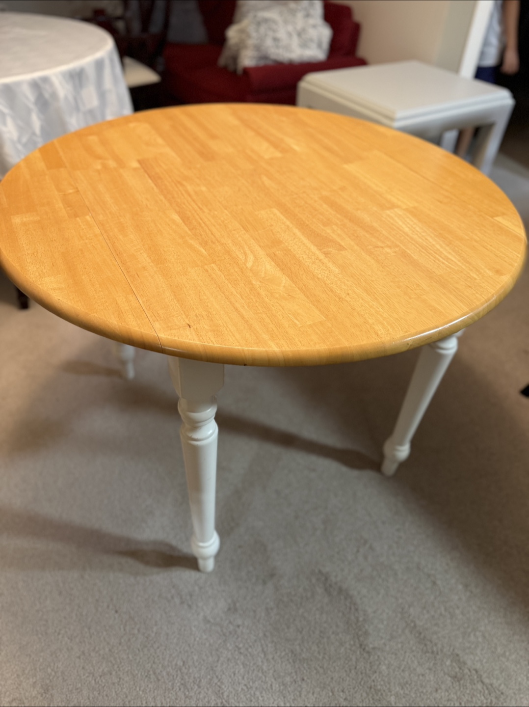 Drop Leaf Round Table - Wood & White - photo 2