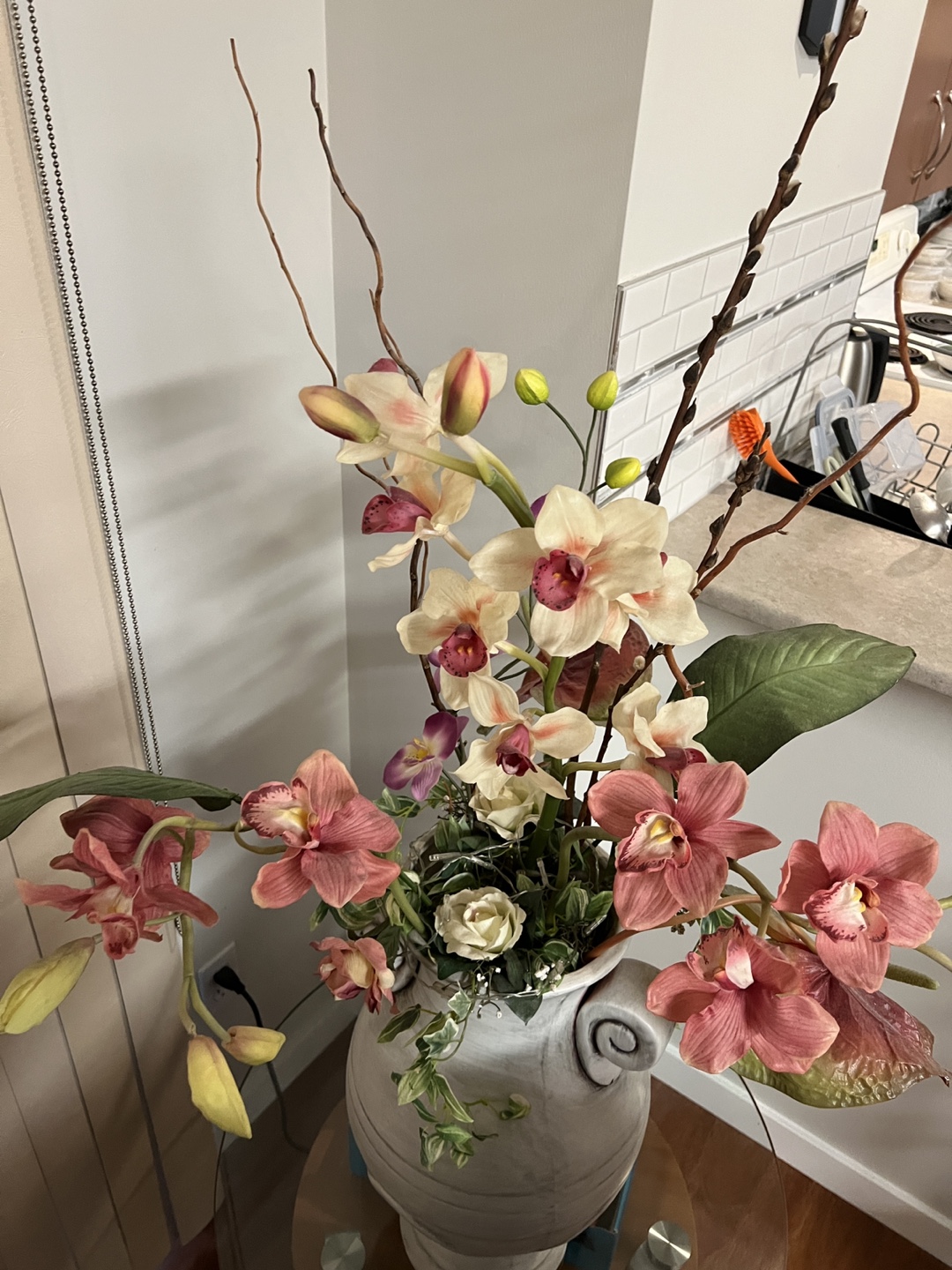 Large Artificial Orchid Floral Arrangement – Ceramic Vase - photo 5