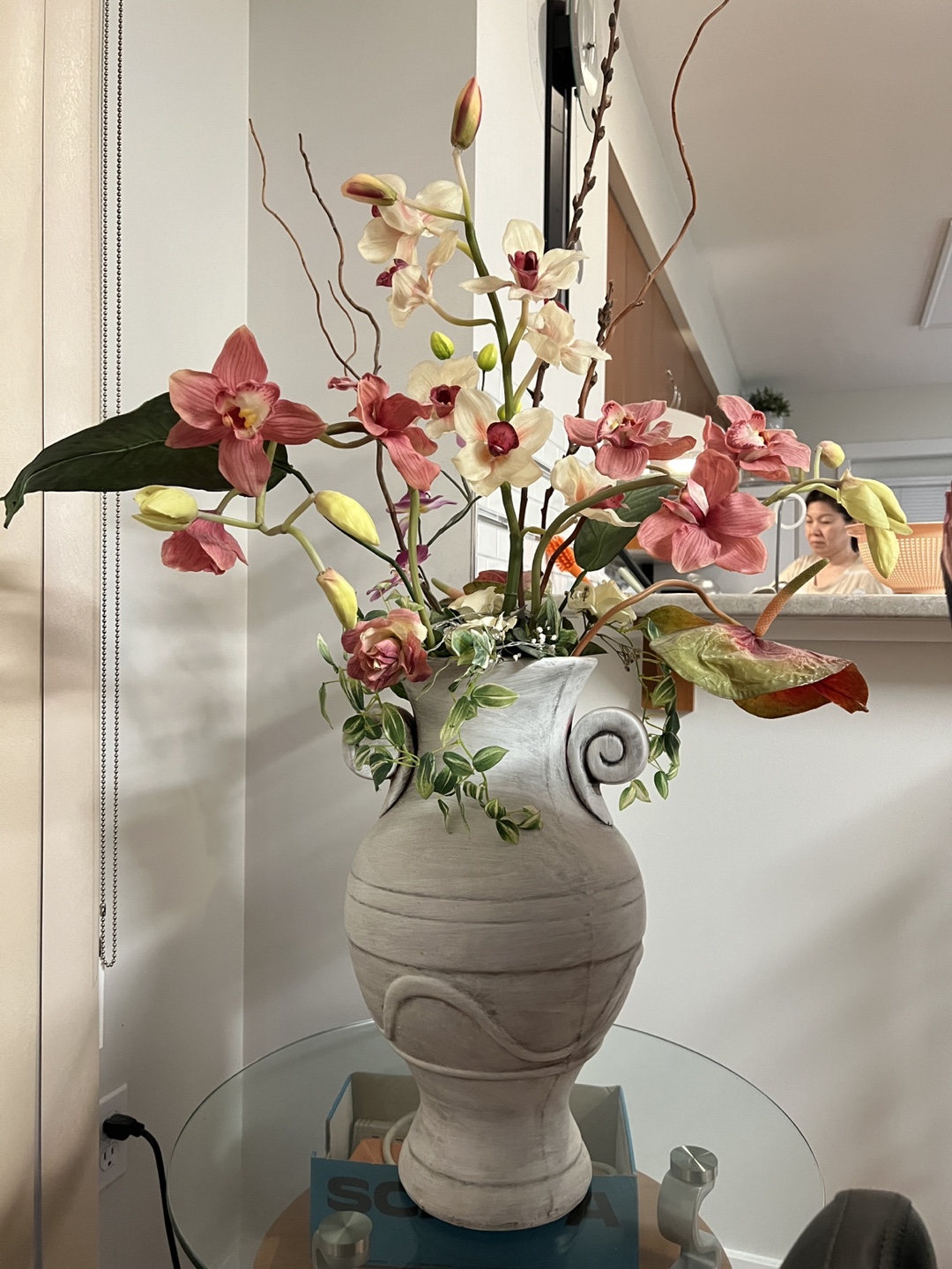 Large Artificial Orchid Floral Arrangement – Ceramic Vase - photo 2