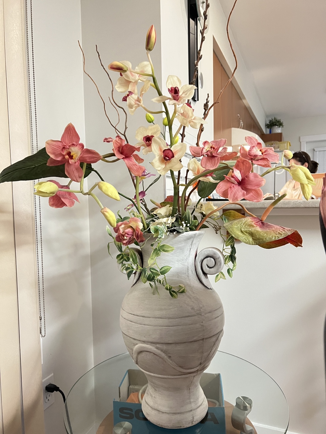 Large Artificial Orchid Floral Arrangement – Ceramic Vase