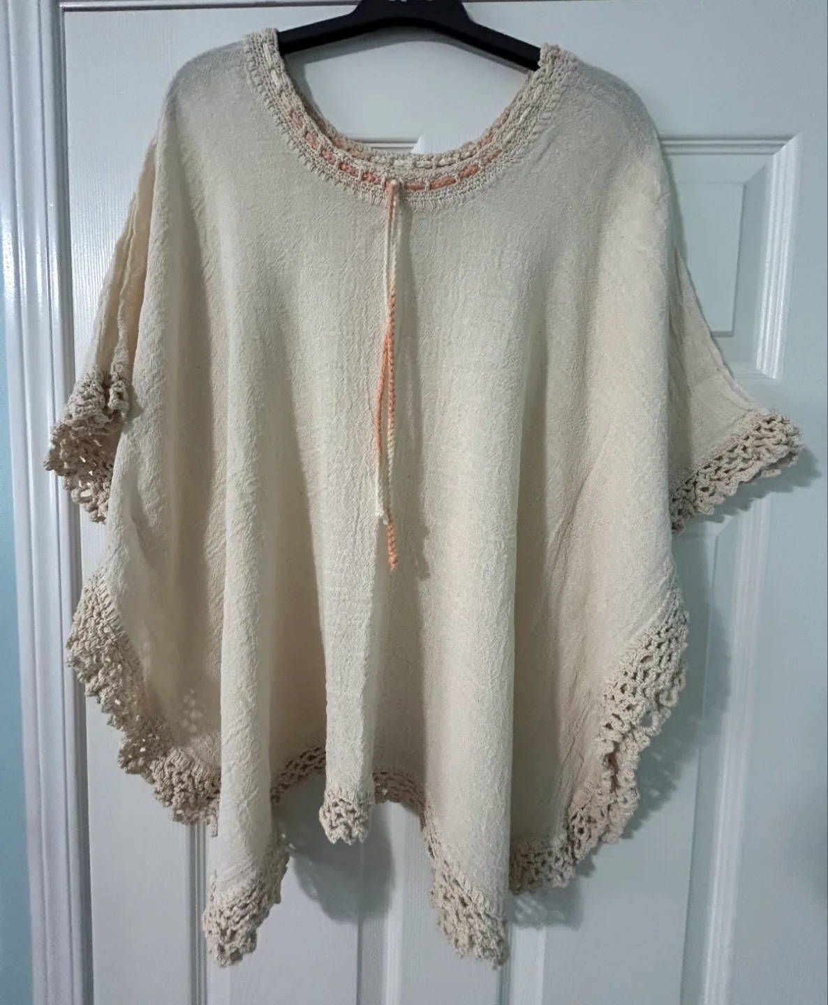 Beige Crochet Trim Poncho top thumbnail